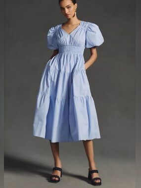 💫ANTHROPOLOGIE💫 Moon River Smocked Puff-Sleeve Dress